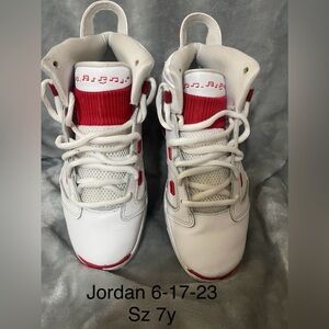 Jordan 6-17-23 Kids Red and White Sneakers